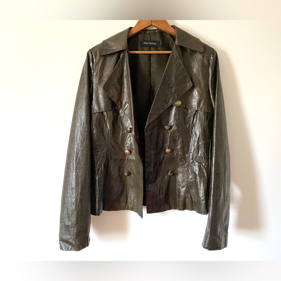 Vintage Brown Green Leather Jacket - Picture 3 of 10